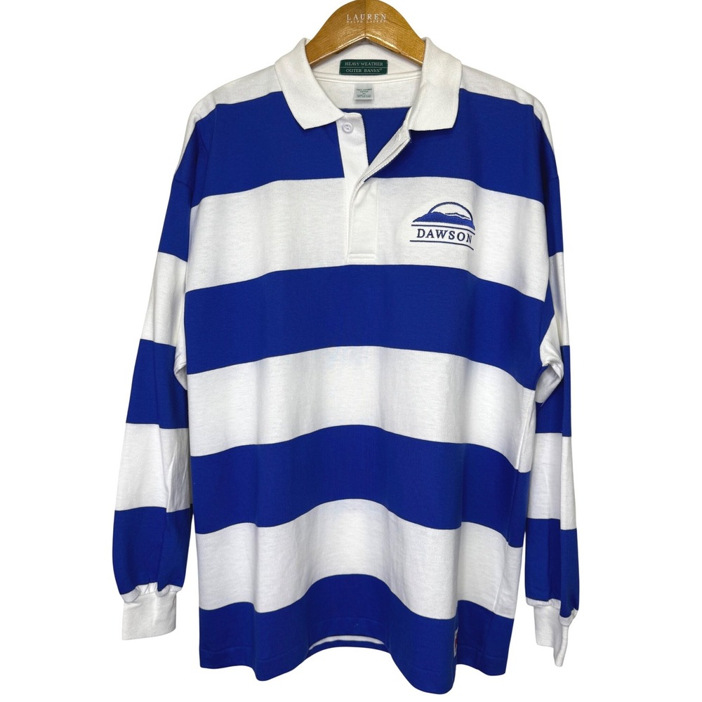Vintage Heavy Weather by Outer Banks Rugby Shirt White/Blue XL LOGO